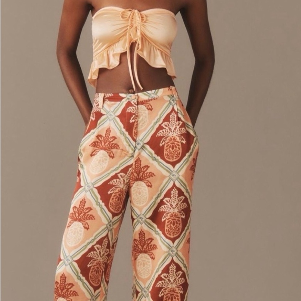 Anthropologie Peach Strapless Stretch Satin Ruffle Crop Top Tie Front Size L